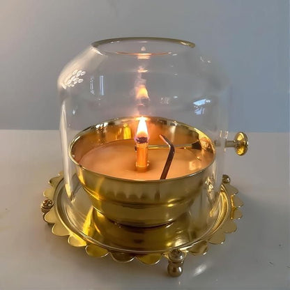 Golden Brass Akhand Diya with Adjustable Bati | Long-Lasting Deepam Jyot Diya for Pooja & Temple Use ( Stay Lit for 48 Hours, Bati Included )